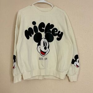 Disney Mickey Mouse Cream Sweatshirt Medium | Classic Logo Crewneck